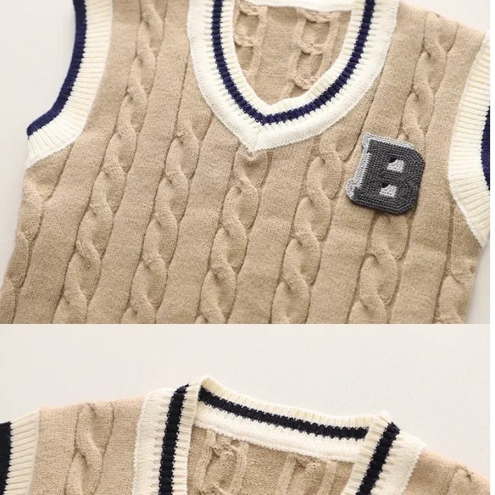 1 - 5 Yaş Erkek Çocuk 3 Parça Takım Şık Örgü Yelek - MAKKA