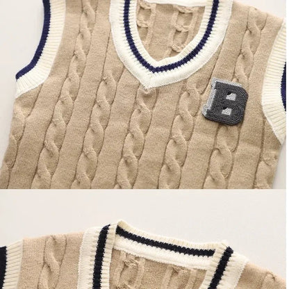 1 - 5 Yaş Erkek Çocuk 3 Parça Takım Şık Örgü Yelek - MAKKA