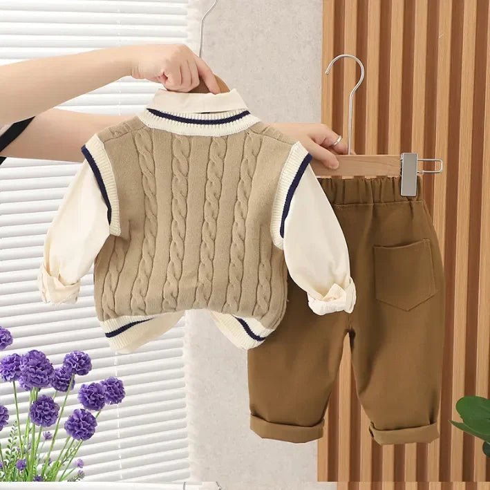 1 - 5 Yaş Erkek Çocuk 3 Parça Takım Şık Örgü Yelek - MAKKA