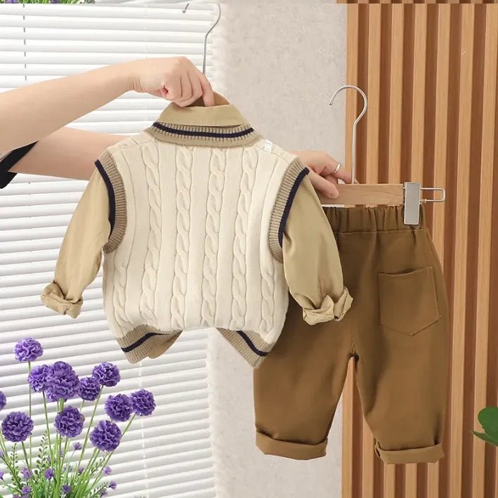 1 - 5 Yaş Erkek Çocuk 3 Parça Takım Şık Örgü Yelek - MAKKA