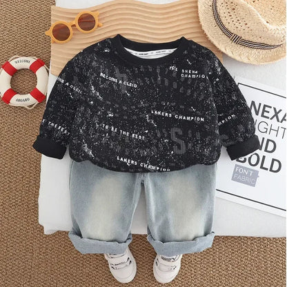 1 - 5 Yaş Erkek Rakam Baskılı Sweat ve Esnek Kot Takımı - MAKKA