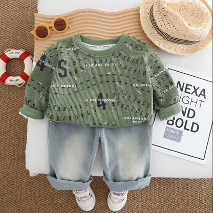 1 - 5 Yaş Erkek Rakam Baskılı Sweat ve Esnek Kot Takımı - MAKKA