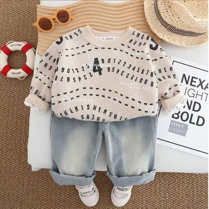 1 - 5 Yaş Erkek Rakam Baskılı Sweat ve Esnek Kot Takımı - MAKKA