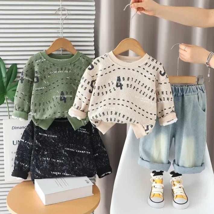 1 - 5 Yaş Erkek Rakam Baskılı Sweat ve Esnek Kot Takımı - MAKKA