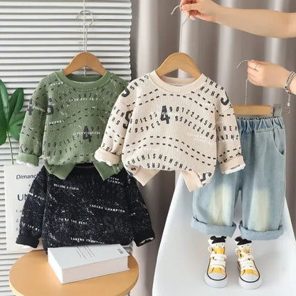 1 - 5 Yaş Erkek Rakam Baskılı Sweat ve Esnek Kot Takımı - MAKKA