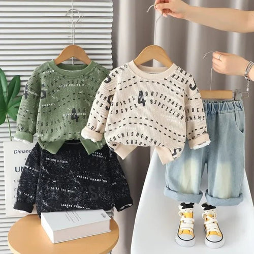 1 - 5 Yaş Erkek Rakam Baskılı Sweat ve Esnek Kot Takımı - MAKKA