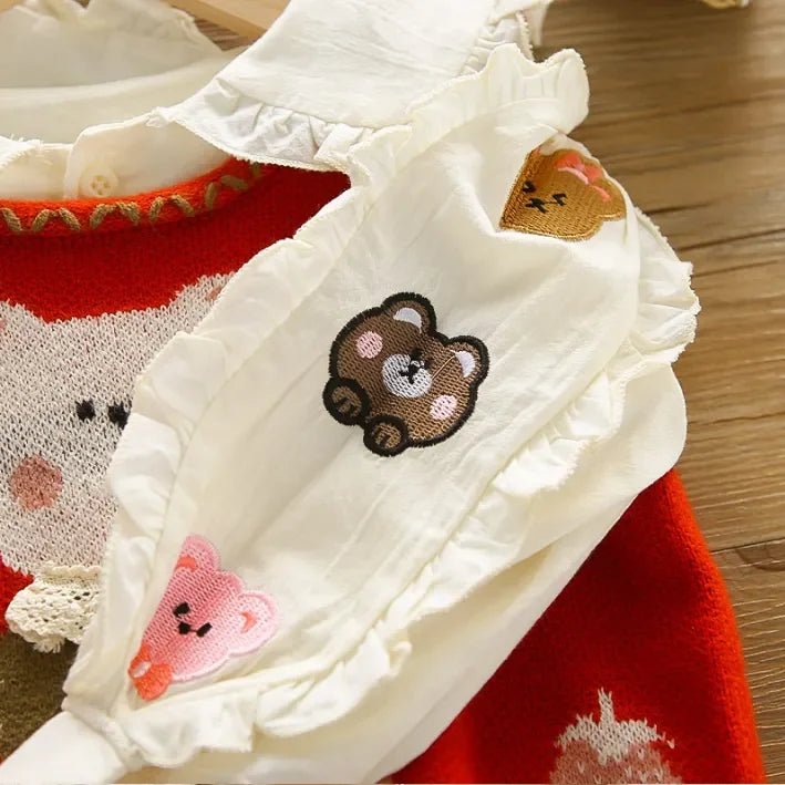 1 - 5 Yaş Kız Ayıcık İşlemeli Dantelli Jean Etekli Takım - MAKKA