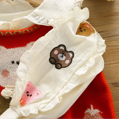 1 - 5 Yaş Kız Ayıcık İşlemeli Dantelli Jean Etekli Takım - MAKKA