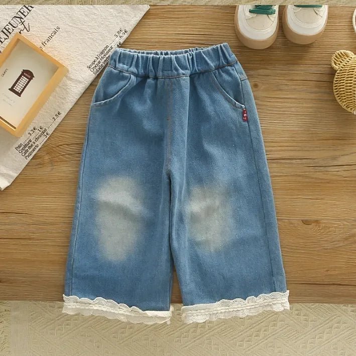 1 - 5 Yaş Kız Ayıcık İşlemeli Dantelli Jean Etekli Takım - MAKKA