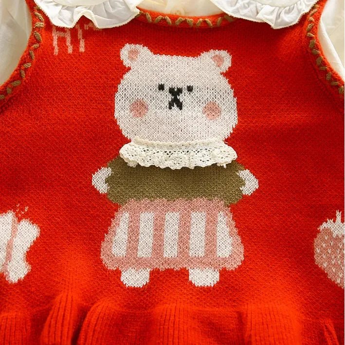 1 - 5 Yaş Kız Ayıcık İşlemeli Dantelli Jean Etekli Takım - MAKKA