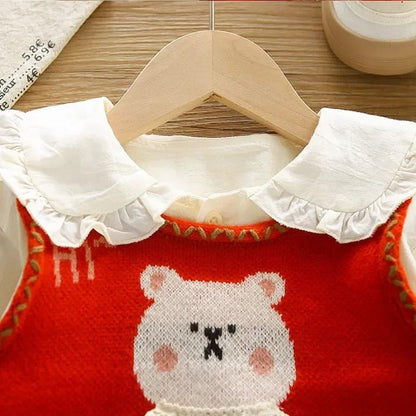 1 - 5 Yaş Kız Ayıcık İşlemeli Dantelli Jean Etekli Takım - MAKKA