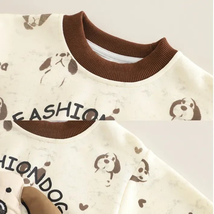 1 - 5 Yaş Köpek Desenli 2 Parça Çocuk Takımı Esnek Bel - MAKKA