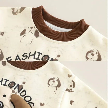 1 - 5 Yaş Köpek Desenli 2 Parça Çocuk Takımı Esnek Bel - MAKKA