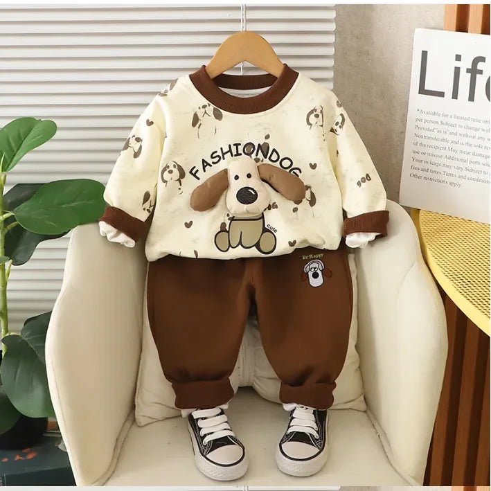 1 - 5 Yaş Köpek Desenli 2 Parça Çocuk Takımı Esnek Bel - MAKKA
