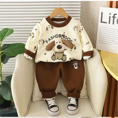 1 - 5 Yaş Köpek Desenli 2 Parça Çocuk Takımı Esnek Bel - MAKKA