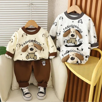 1 - 5 Yaş Köpek Desenli 2 Parça Çocuk Takımı Esnek Bel - MAKKA