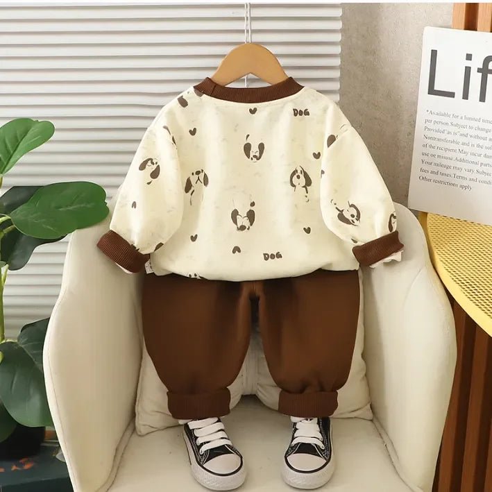 1 - 5 Yaş Köpek Desenli 2 Parça Çocuk Takımı Esnek Bel - MAKKA