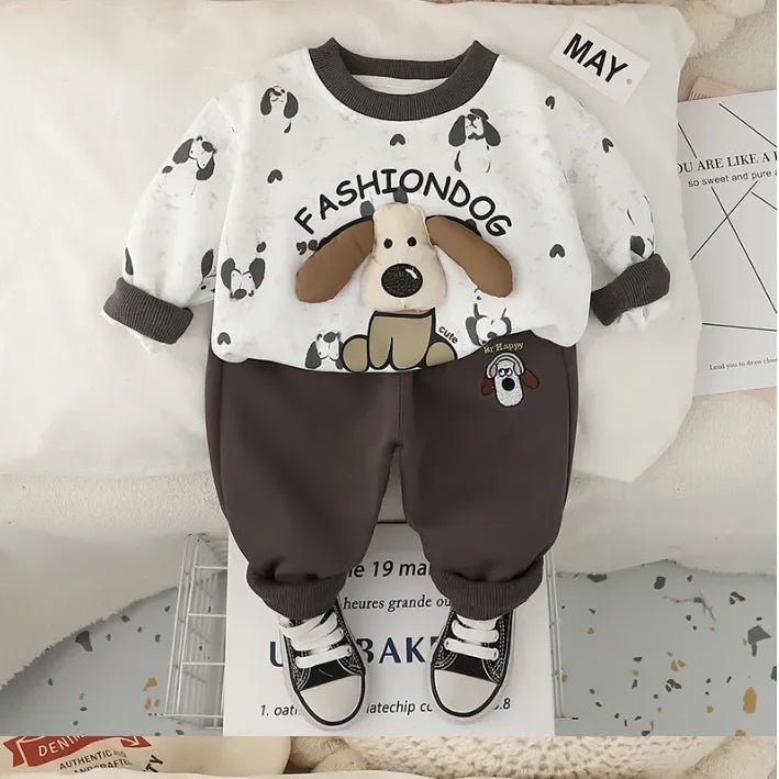 1 - 5 Yaş Köpek Desenli 2 Parça Çocuk Takımı Esnek Bel - MAKKA