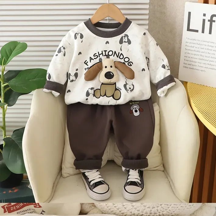 1 - 5 Yaş Köpek Desenli 2 Parça Çocuk Takımı Esnek Bel - MAKKA