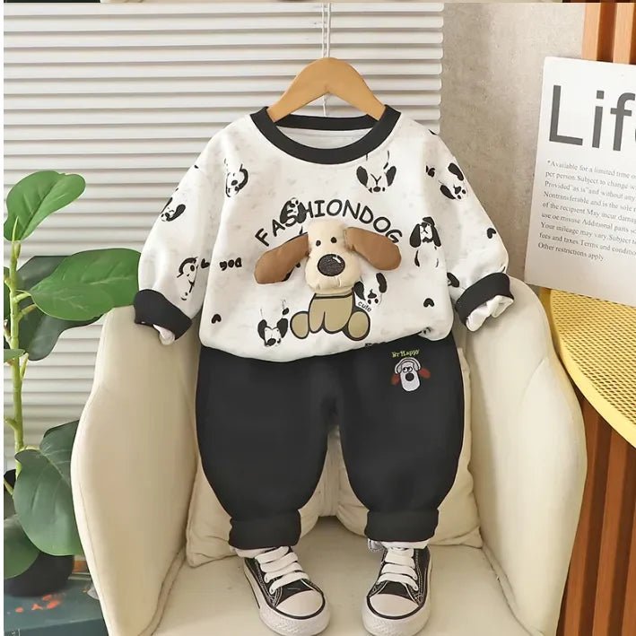 1 - 5 Yaş Köpek Desenli 2 Parça Çocuk Takımı Esnek Bel - MAKKA