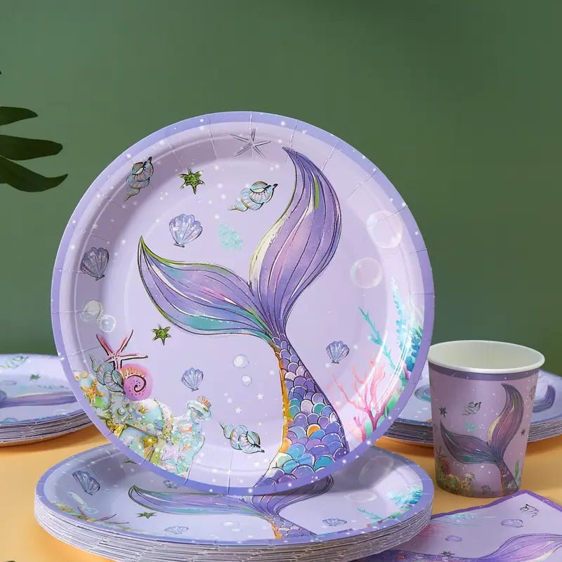 100'lü Mor Balık Kuyruğu Tek Kullanımlık Parti Servis Seti - MAKKA