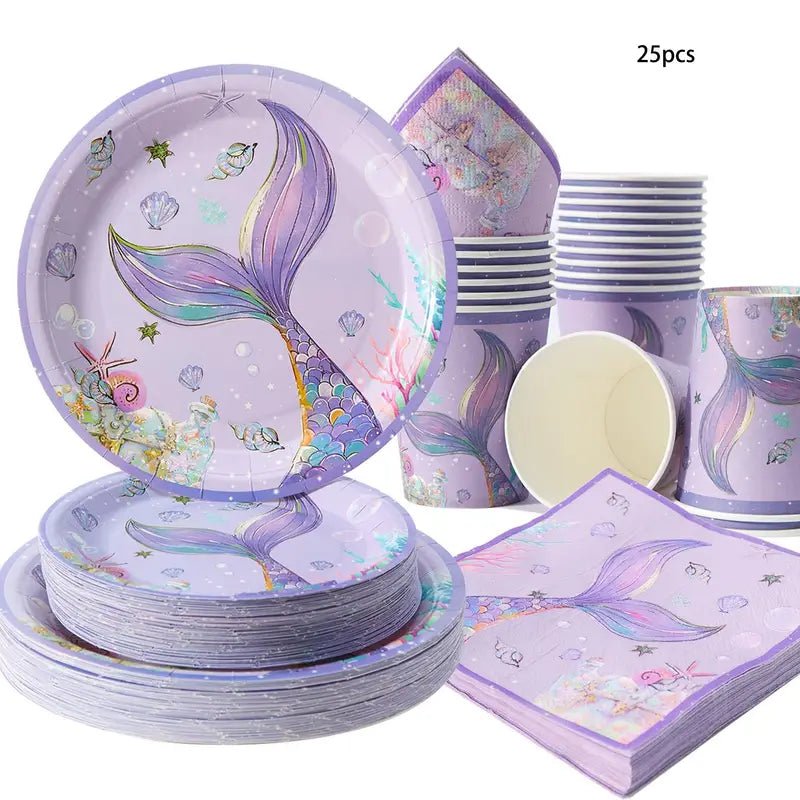 100'lü Mor Balık Kuyruğu Tek Kullanımlık Parti Servis Seti - MAKKA