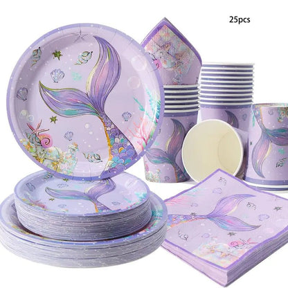 100'lü Mor Balık Kuyruğu Tek Kullanımlık Parti Servis Seti - MAKKA