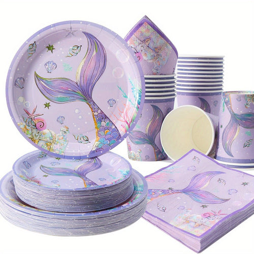 100'lü Mor Balık Kuyruğu Tek Kullanımlık Parti Servis Seti - MAKKA