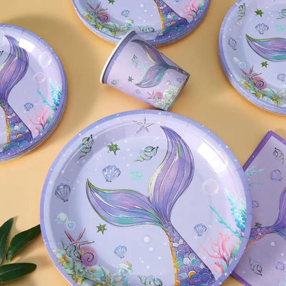 100'lü Mor Balık Kuyruğu Tek Kullanımlık Parti Servis Seti - MAKKA