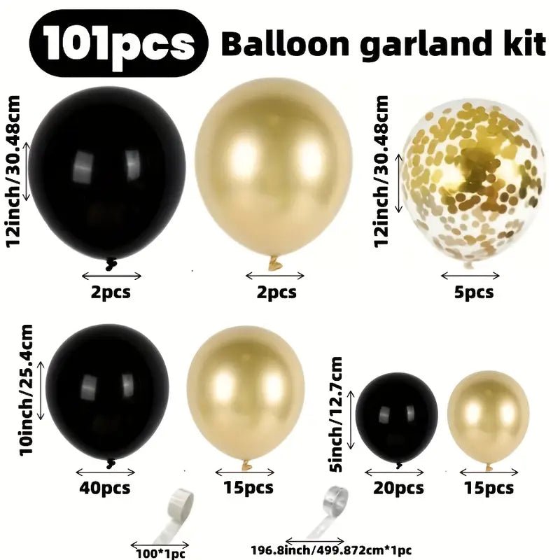 101 Parça Siyah Altın Balon Garland Seti Kendinden Yapışkanlı - MAKKA