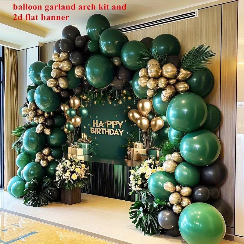 105 Parça Koyu Yeşil ve Altın Metalik Balon Kemer Takımı - MAKKA