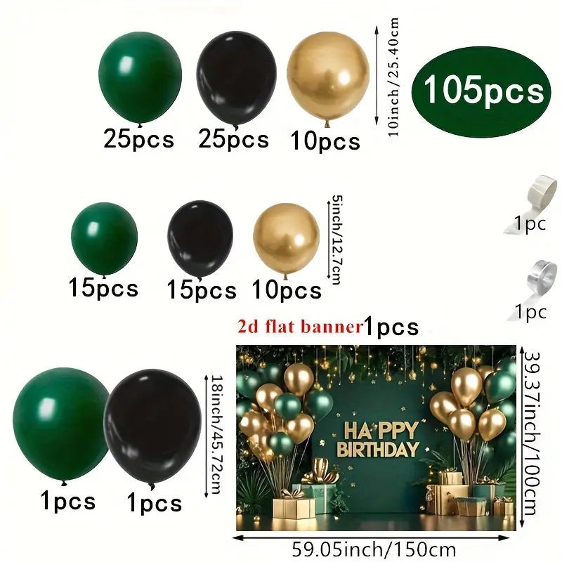 105 Parça Koyu Yeşil ve Altın Metalik Balon Kemer Takımı - MAKKA