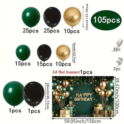 105 Parça Koyu Yeşil ve Altın Metalik Balon Kemer Takımı - MAKKA