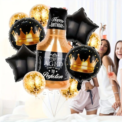 10'lu Siyah Pentagram Viski Şişesi Folyo Balon Seti Parti Dekoru - MAKKA