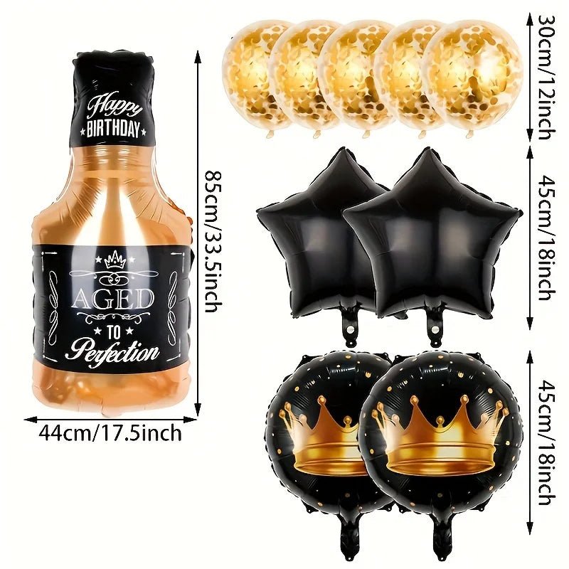 10'lu Siyah Pentagram Viski Şişesi Folyo Balon Seti Parti Dekoru - MAKKA