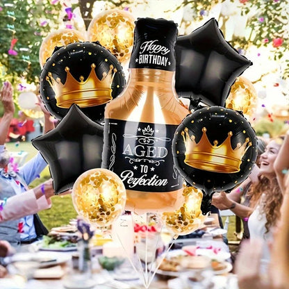 10'lu Siyah Pentagram Viski Şişesi Folyo Balon Seti Parti Dekoru - MAKKA