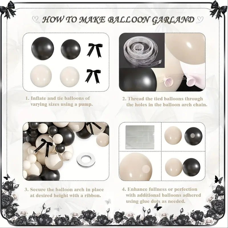 111 Parça Siyah Fiyonklu DIY Balon Çelenk Parti Seti - MAKKA