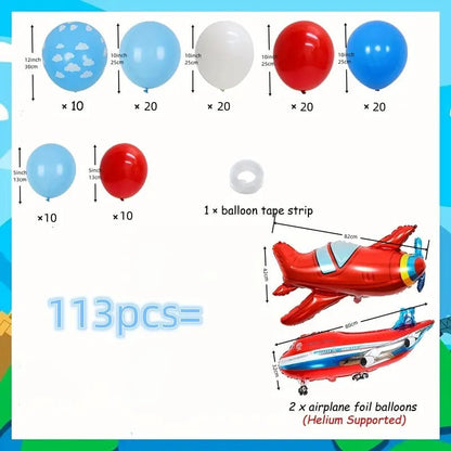 113 Parça Uçak Temalı Balon Seti 12 inç Folyo Mavi - MAKKA