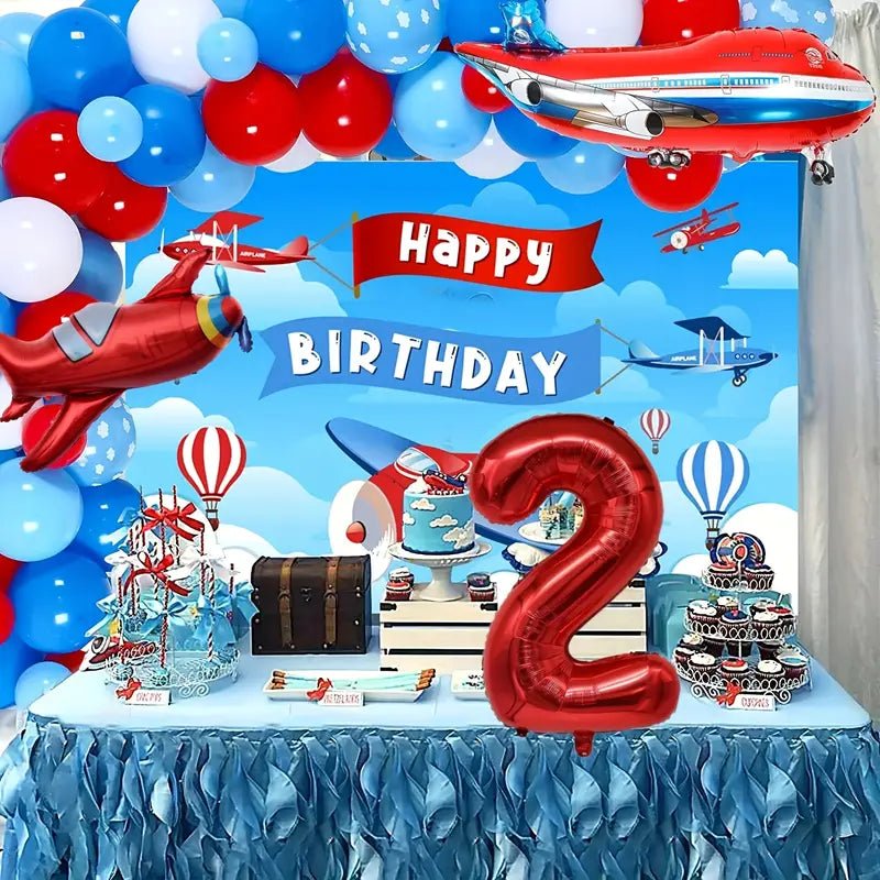 113 Parça Uçak Temalı Balon Seti 12 inç Folyo Mavi - MAKKA