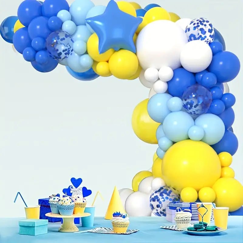 116 Parça Mavi Altın Balon Seti Pullu Yıldızlı Dekorasyon - MAKKA