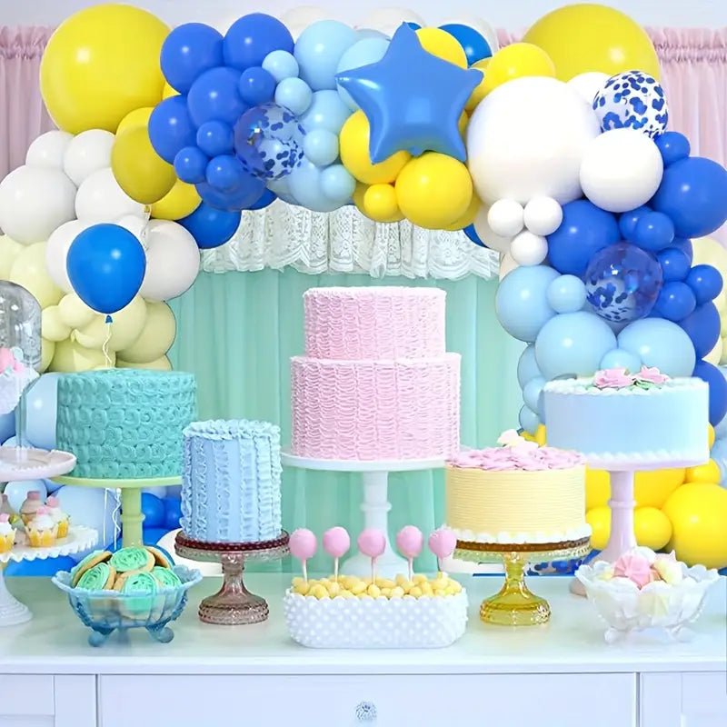 116 Parça Mavi Altın Balon Seti Pullu Yıldızlı Dekorasyon - MAKKA