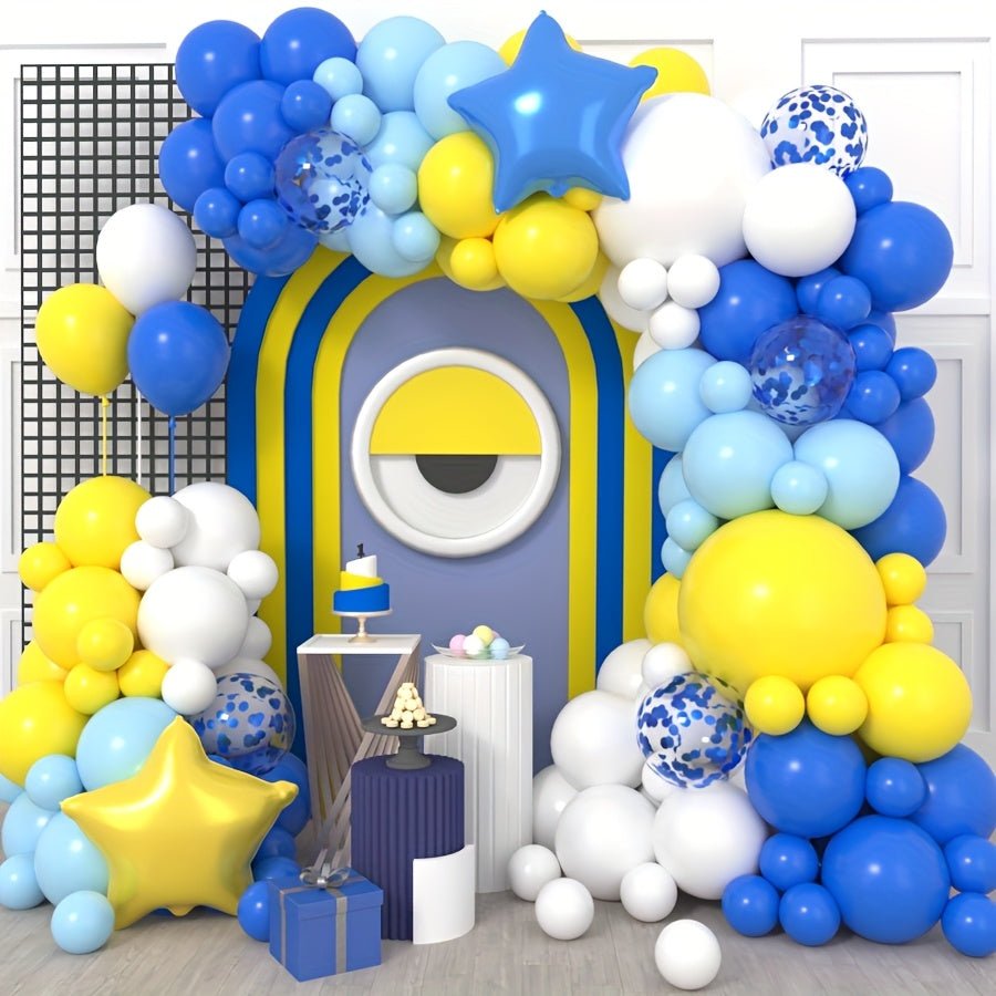116 Parça Mavi Altın Balon Seti Pullu Yıldızlı Dekorasyon - MAKKA