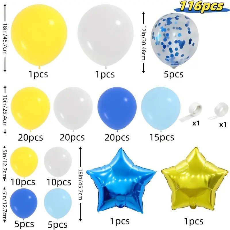 116 Parça Mavi Altın Balon Seti Pullu Yıldızlı Dekorasyon - MAKKA