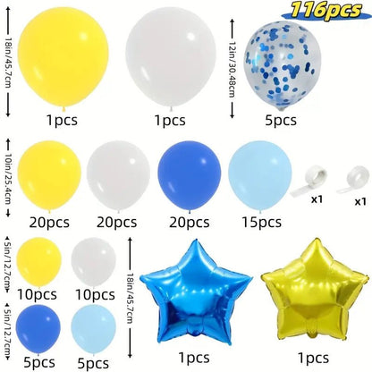 116 Parça Mavi Altın Balon Seti Pullu Yıldızlı Dekorasyon - MAKKA