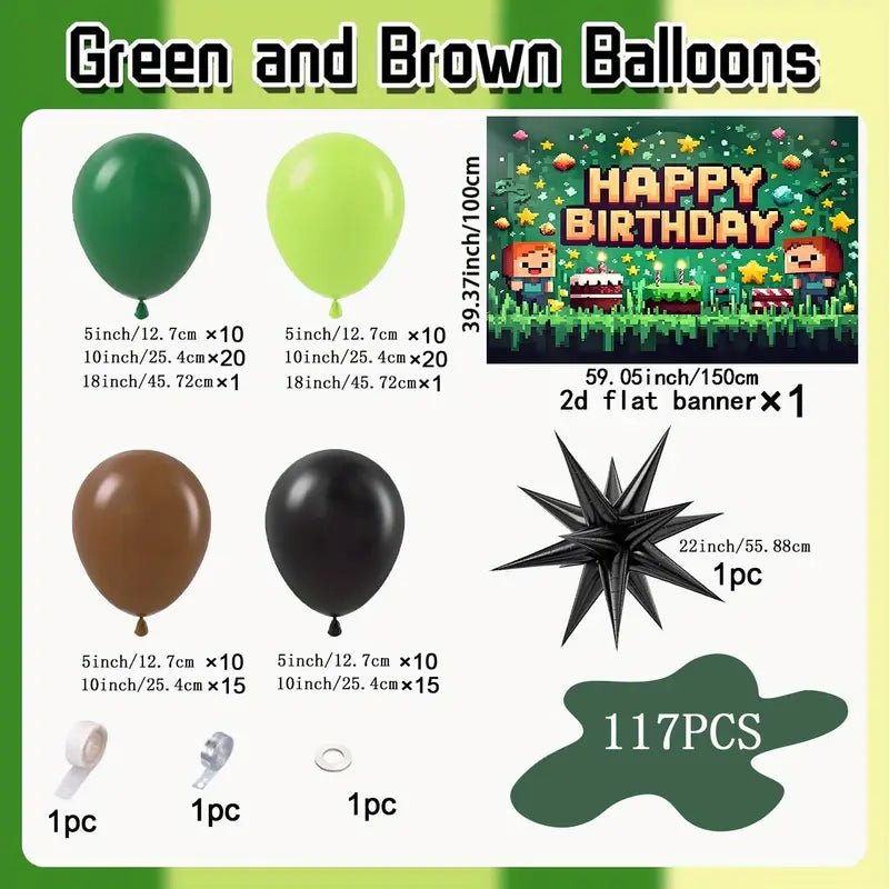 117 Parça Balon Garland Seti - Kahverengi Siyah Koyu Limon Yeşili - MAKKA