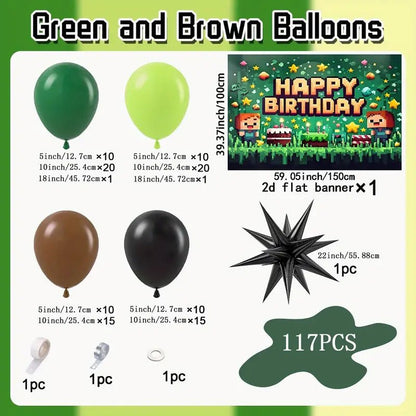 117 Parça Balon Garland Seti - Kahverengi Siyah Koyu Limon Yeşili - MAKKA