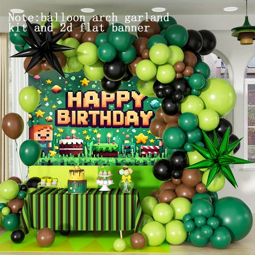 117 Parça Balon Garland Seti - Kahverengi Siyah Koyu Limon Yeşili - MAKKA