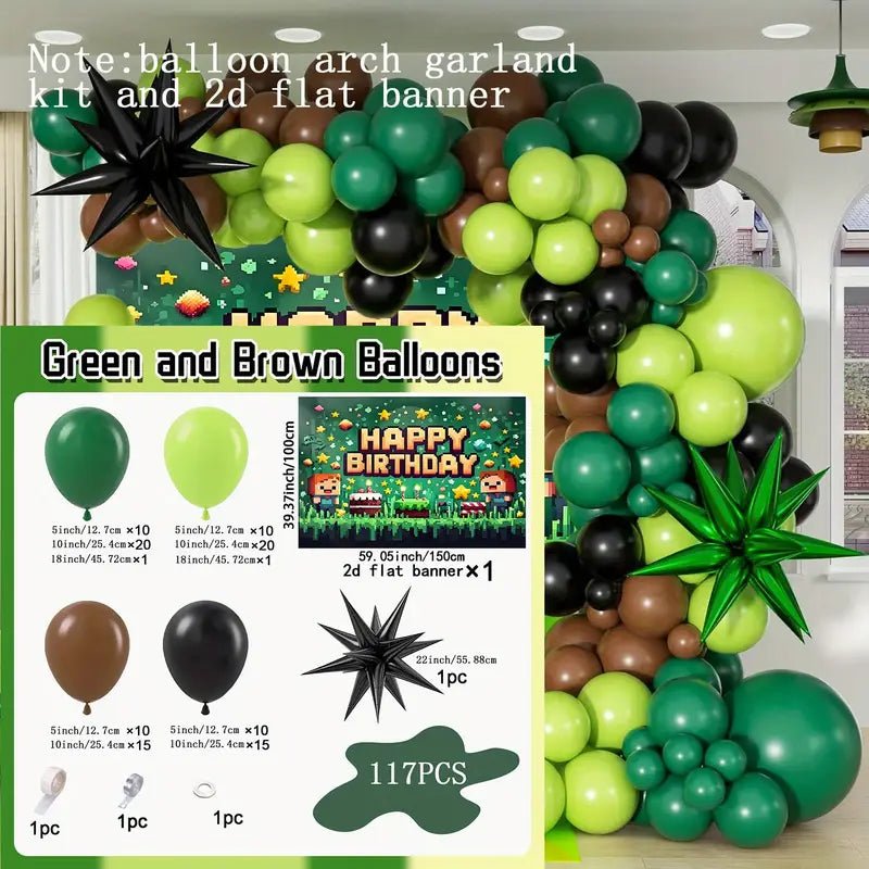117 Parça Balon Garland Seti - Kahverengi Siyah Koyu Limon Yeşili - MAKKA