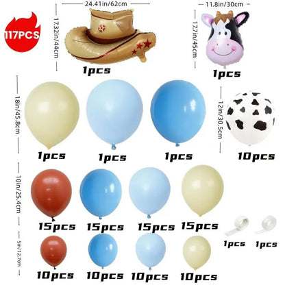 117 Parça Mavi - Sarı Kovboy Parti Balon Kemer ve Şapka Seti - MAKKA