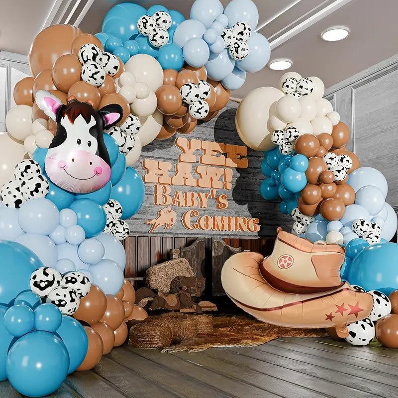 117 Parça Mavi - Sarı Kovboy Parti Balon Kemer ve Şapka Seti - MAKKA